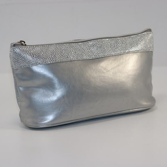 La Prairie Silver Cosmetic Bag – Metallic Pouch Travel Makeup Case - Picture 2 of 5